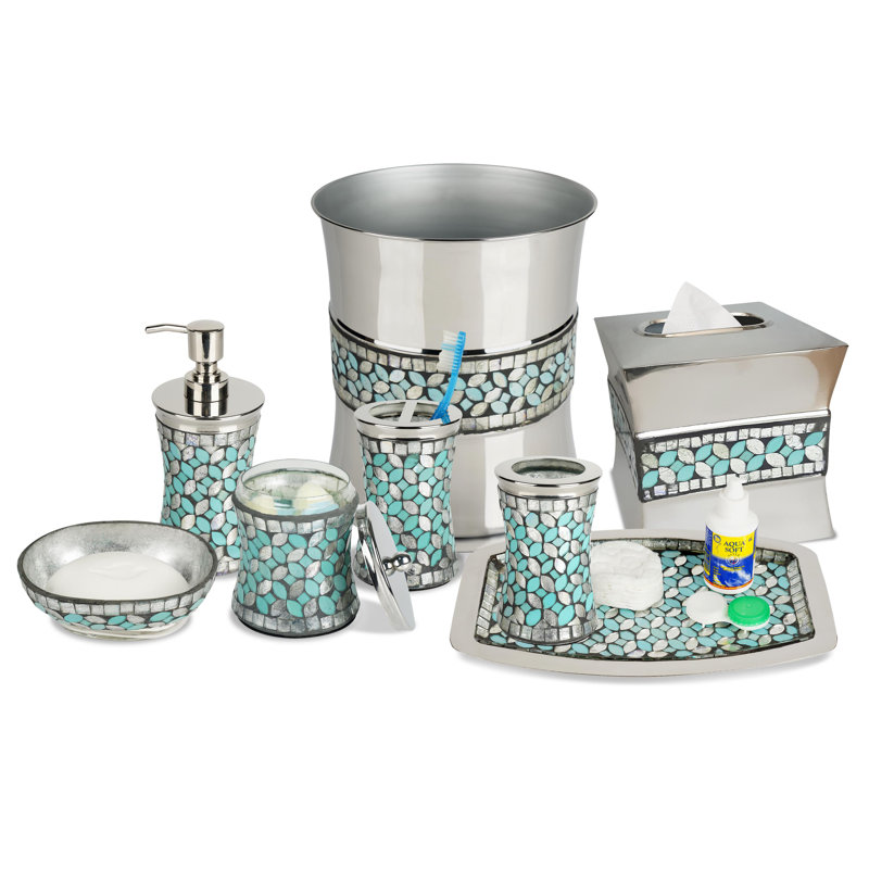 NU Steel Sea Foam Mosaic Glass/Steel 8 Piece Bathroom Accessory Set